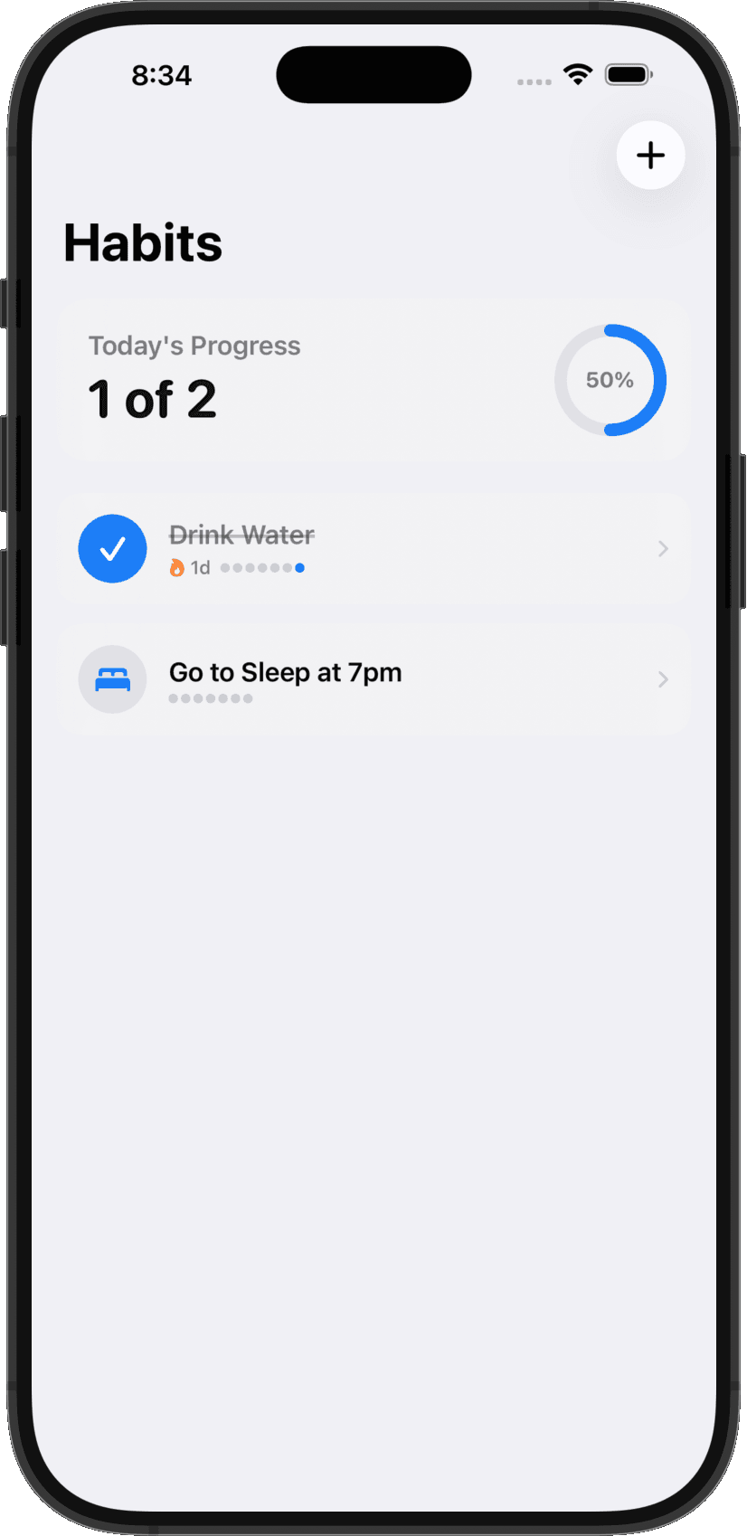 Milq-built habit tracker showing daily progress, habit completion, and streak indicators