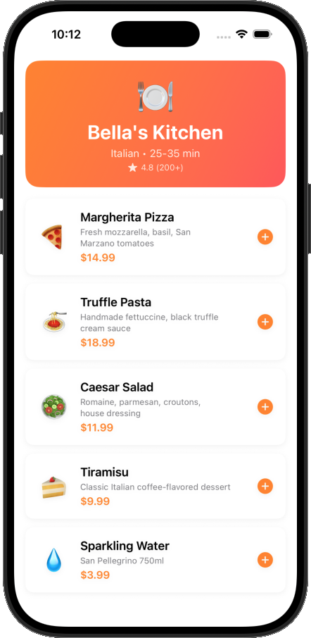 Claude Code Food Ordering screenshot